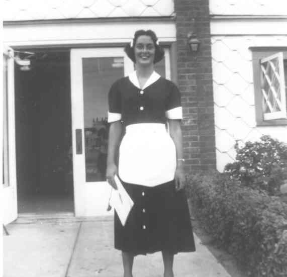 Polly in her waitress uniform